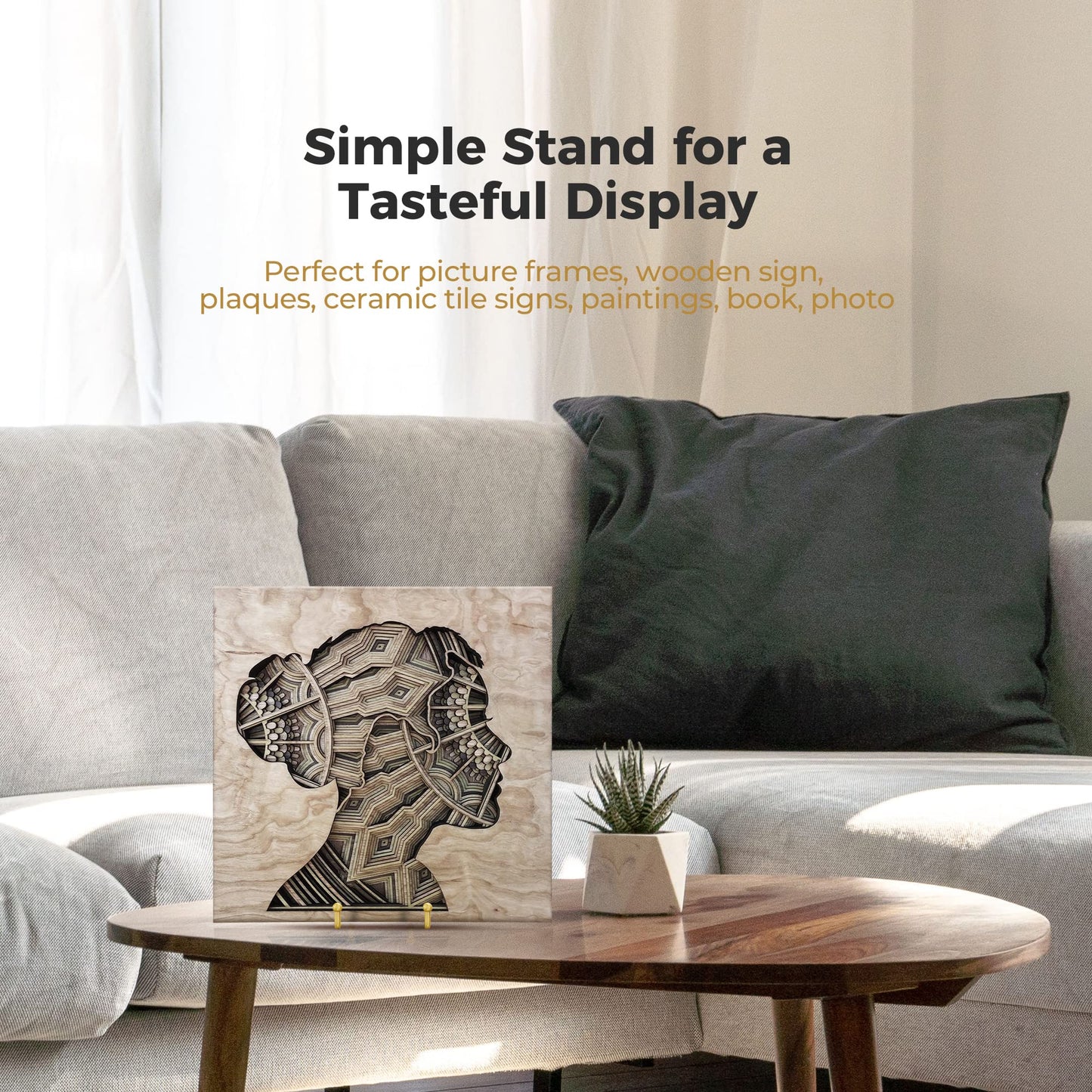 Plate Stands for Display - 6 Inch Plate Holder Display Stand + Metal Frame Holder Stand for Picture, Decorative Plate, Photo Easel, Tabletop Art (Gold 2 Pack)