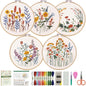 5 Pack Beginner Embroidery Kit for Adults, Easy to Learn Floral Embroidery Patterns from Video & Instruction, Needlepoint Kits for Adults Include Embroidery Hoop, Colorful Threads, Tools