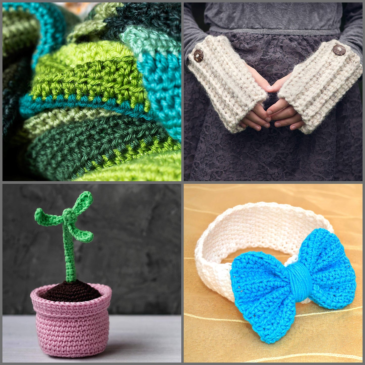 Bamboo Wood Crochet Hooks with Plastic Cable (16 Pairs) - 2-12mm Sizes - Tunisian Hook Needles Set with Bead Ends - for Knitting Yarn, Weave Craft and Crocheting Projects