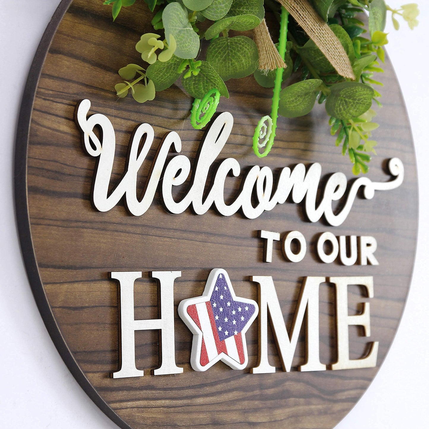 Seasonal Welcome Sign Front Door Decoration, Rustic Round Wood Wreaths Wall Hanging Outdoor, Farmhouse, Porch, for Spring Summer Fall All Seasons Holiday Halloween Christmas.