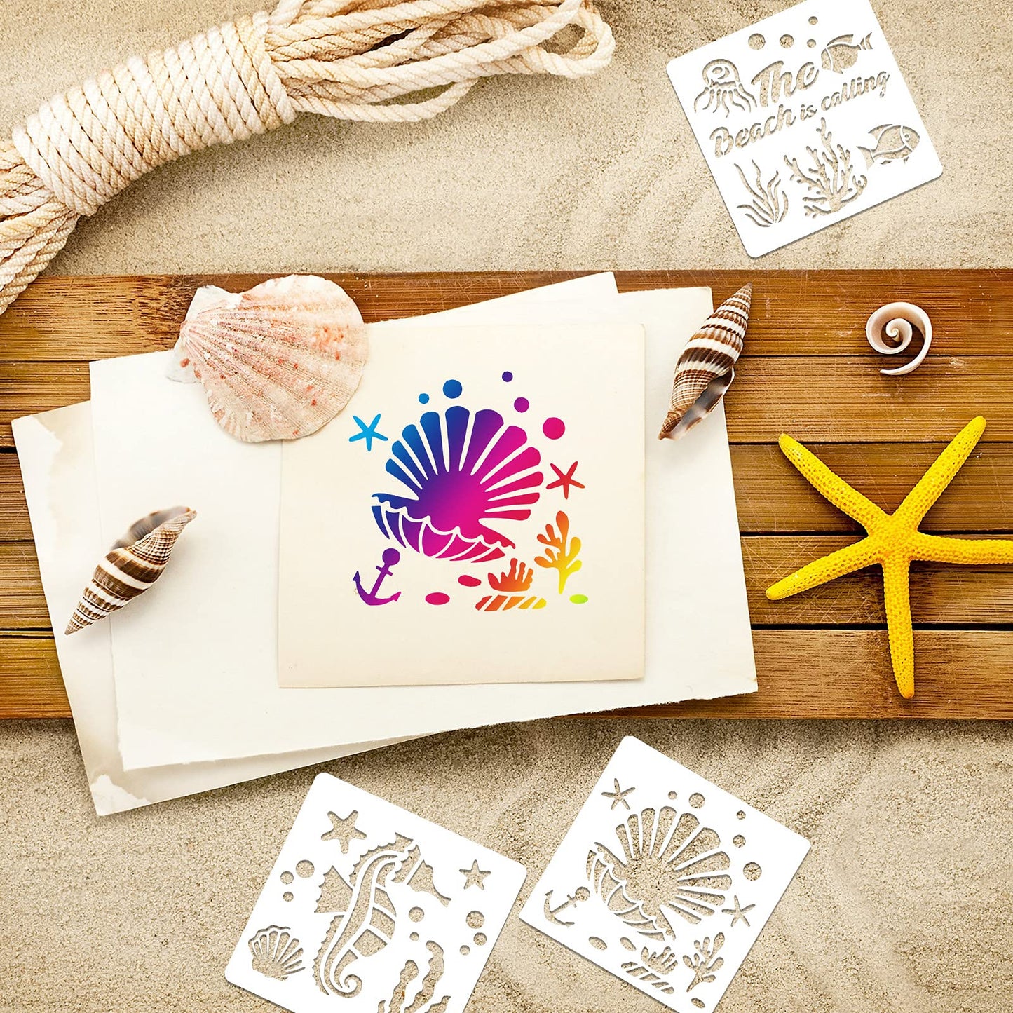 30 Pieces Sea Ocean Creatures Stencils 5 x 5 Inch Ocean Templates for Painting Sea Animal DIY Pattern Templates Mermaid Stencils on Wood for Scrapbooking Drawing Tracing Furniture Wall Crafts