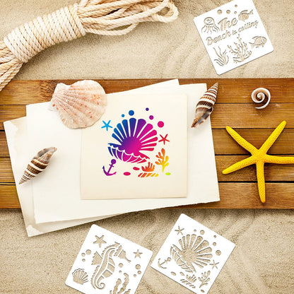 30 Pieces Sea Ocean Creatures Stencils 5 x 5 Inch Ocean Templates for Painting Sea Animal DIY Pattern Templates Mermaid Stencils on Wood for Scrapbooking Drawing Tracing Furniture Wall Crafts