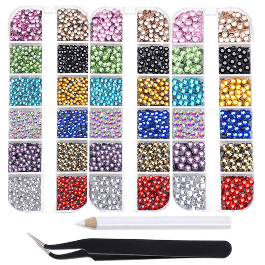 10000pcs Flatback Glass Hotfix Iron On Rhinestones Crystal for DIY Making with 1 Tweezer & 1 Picking Pen for Shoes, Clothes, Face Art, Bags, Manicure (12-Colors, 3 Sizes)