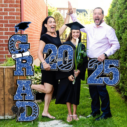 2025 Graduation Decorations, Large Congrats Grad Yard Signs With Stakes, Class of 2025 Glitter Plastic Congratulations Graduate Lawn Signs for College School Party Supplies