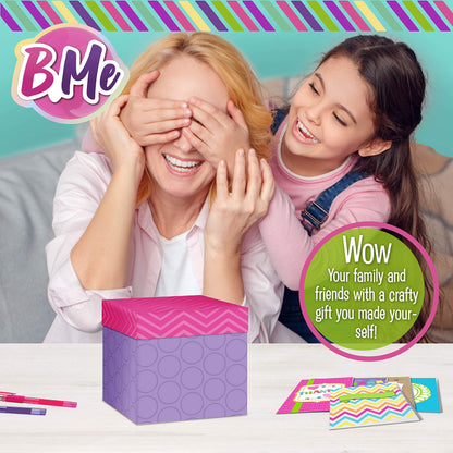 B Me Card Making Kit for Kids - Arts and Crafts Box - DIY Holiday, Birthday Cards Stationary Set – Jel Pens, Sticker Sheets, Gems, Envelope, Ribbon, Tape - Crafts Age 6+