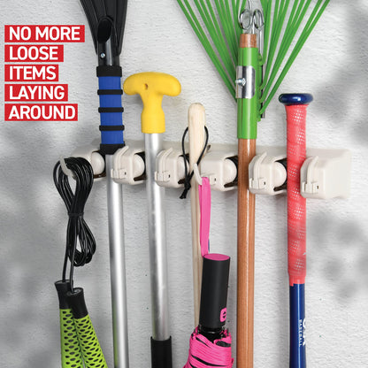 Mop and Broom Holder Wall Mount Garden Tool Storage Tool Rack Storage & Organization for the Home Plastic Hanger for Closet Garage Organizer (5-position)