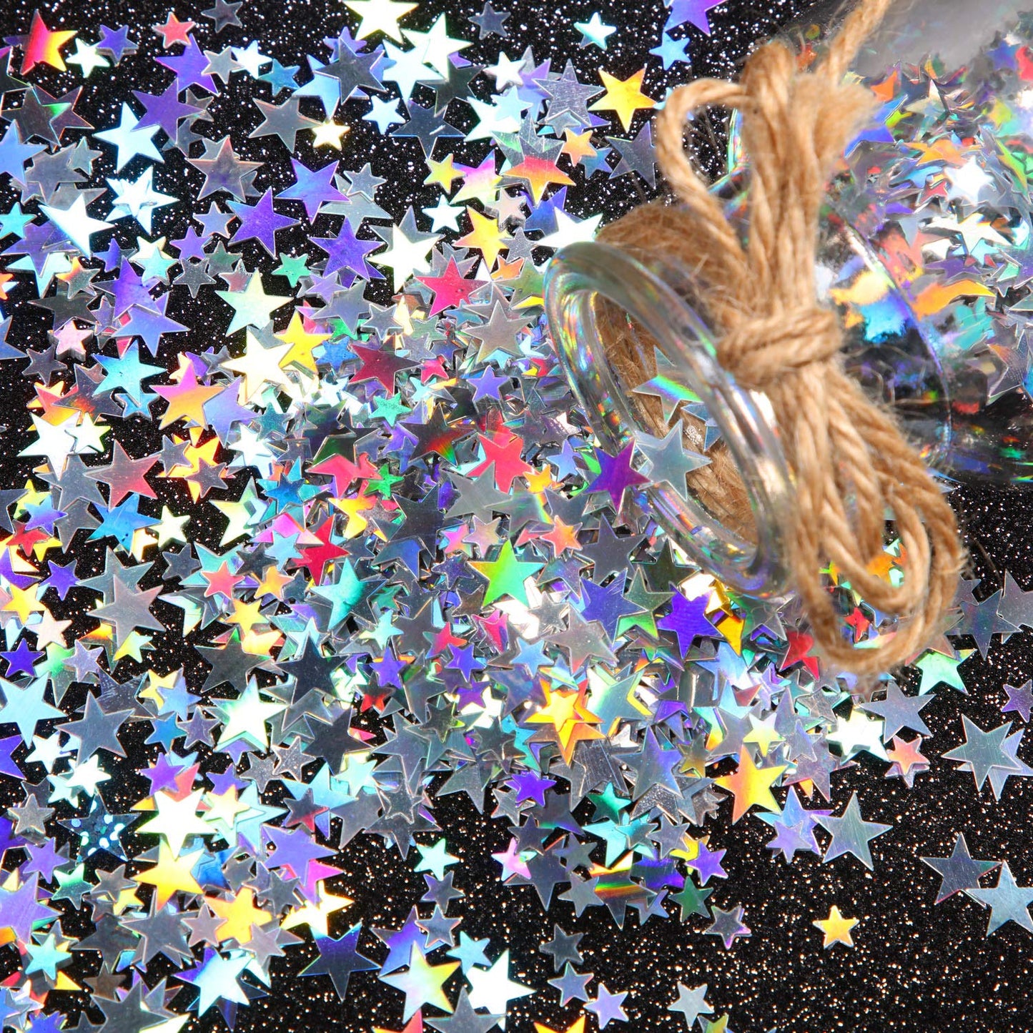 60g Star Confetti Glitter Table Confetti Metallic Foil Stars for Party Wedding Festival Decorations(Holographic Silver,10mm and 6mm)