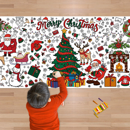 Giant Coloring Poster/Tablecloth-Christmas Crafts for Kids-30 x 72 Inches Jumbo Paper Coloring Banner Kids Gifts Activities Toys Party Classroom Christmas Decorations[Kids Games]