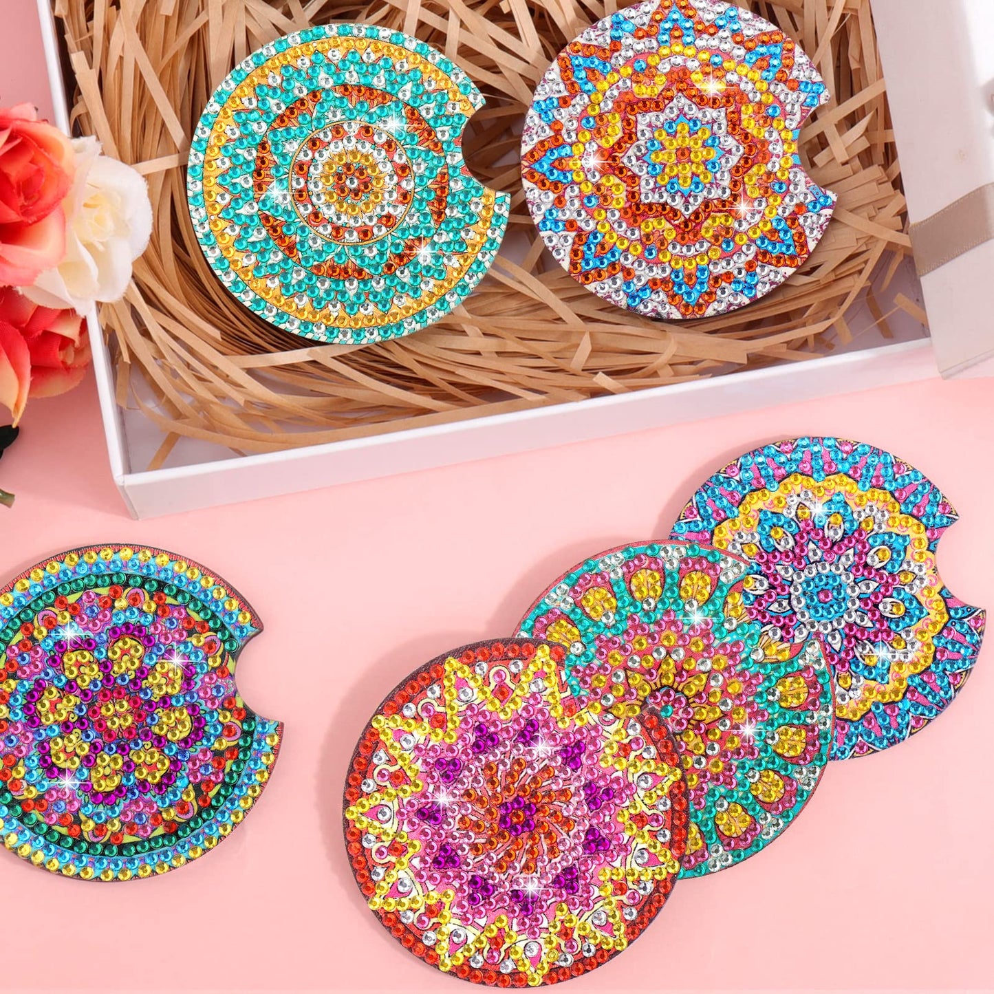 8 Pcs Diamond Art for Car Coasters, 2.8 Inches Diamond DIY Coasters, Mandala Crafts for Adults