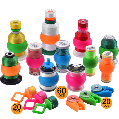 100pcs Mix NOTIONS (60 Thread Spool Savers + 20 Bobbin Holders + 20 Bobbin Clamps) - Prevent Thread Tails from Unwinding - for Sewing and Embroidery Machine Thread Spools