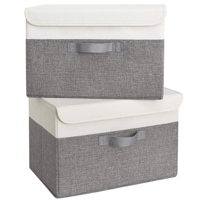 SAYS Fabric Storage Boxes, Keepsake Box, Large Storage Bins with Lids, Closet Organizers, Toy Organizer, Storage Baskets for Shelves, White/Gray, 2-Pack