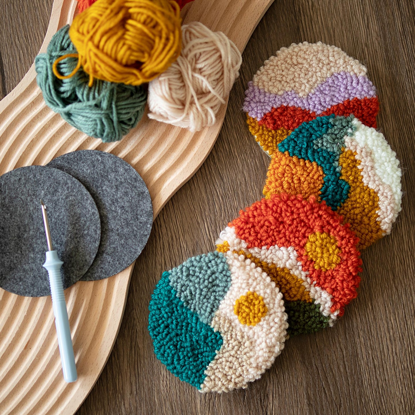 Punch Needle Coasters Kit, Punch Needle Embroidery Kits for Adults and Beginners - Including Patterns, Tools, Yarns, Hoop, Instruction, Coaster Holder Art Craft Supplies - Landscape