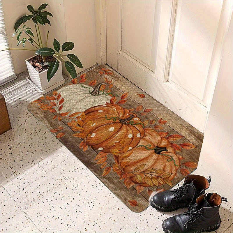 15.74" x 23.62" 1PC Pumpkin Polka Dot Doormat - Flannel Non-Slip Front Door Welcome Mat for Fall, Thanksgiving, Halloween - Farmhouse Indoor Rug for Living Room, Kitchen, Bedroom