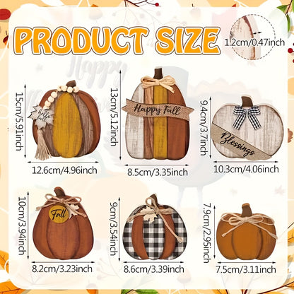 Set of 6 Wooden Fall Tiered Tray Decor - Rustic Pumpkin & Autumn Sign Set for Farmhouse Thanksgiving Tabletop Displays
