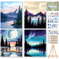 4pcs Framed Paint by Numbers Kit for Adults Beginners, Landscape Adult Paint by Number Kit with Frame