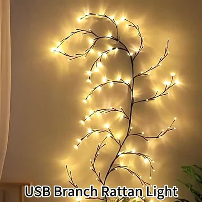 8-Branch Flexible Rattan Wall Light - 96 LED USB-Powered Ambiance 2 PCK