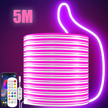 LED Neon Light 16.4 FT RGB with Remote Control 24V Controller Waterproof Flexible Neon Light