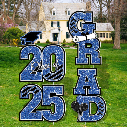 2025 Graduation Decorations, Large Congrats Grad Yard Signs With Stakes, Class of 2025 Glitter Plastic Congratulations Graduate Lawn Signs for College School Party Supplies