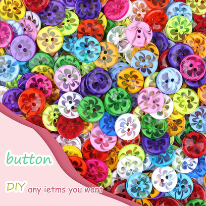 200 Pcs Mixed Resin Flowers Button/Sewing Lots Buttons 2 Hole Baby Sewing DIY Crafts Children's Manual Button Painting, DIY Handmade Ornament