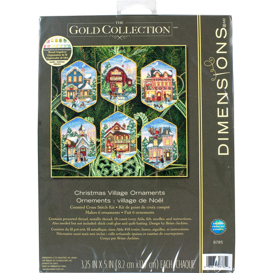 Gold Collection Christmas Village Counted Cross Stitch Ornament Kit, 6 pcs
