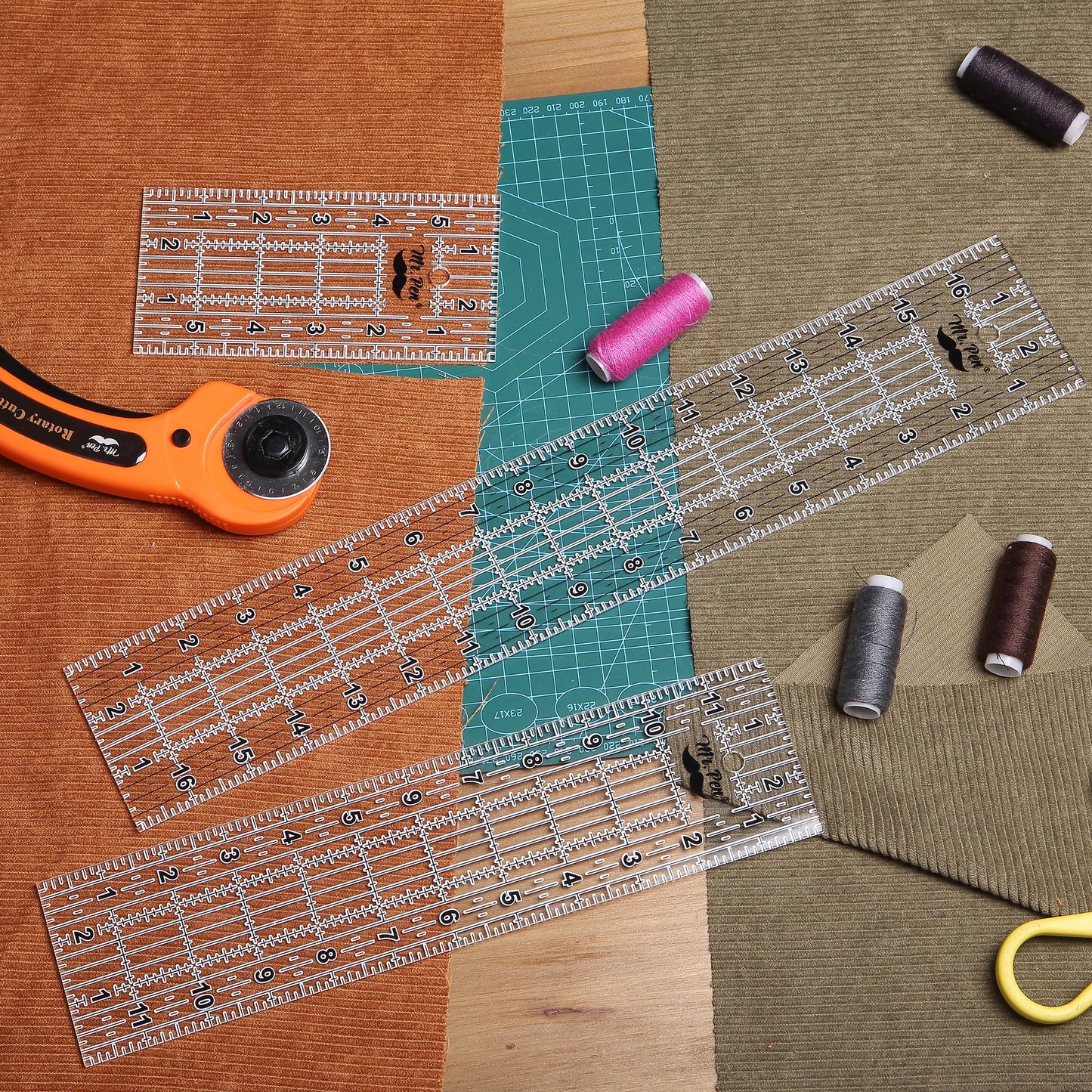 Sewing Ruler, 3 Pack, 6", 12" & 17", Acrylic Ruler, Quilting Ruler, Cutting Ruler, Acrylic Ruler for Cutting Fabric, Rulers for Quilting and Sewing, Non Slip Quilt Rulers, Sewing Supplies