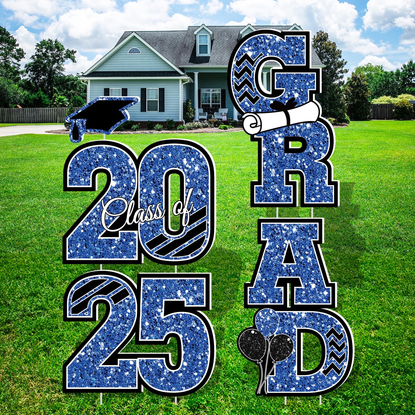 2025 Graduation Decorations, Large Congrats Grad Yard Signs With Stakes, Class of 2025 Glitter Plastic Congratulations Graduate Lawn Signs for College School Party Supplies