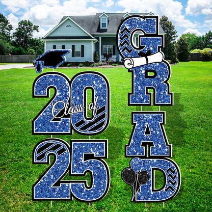 2025 Graduation Decorations, Large Congrats Grad Yard Signs With Stakes, Class of 2025 Glitter Plastic Congratulations Graduate Lawn Signs for College School Party Supplies