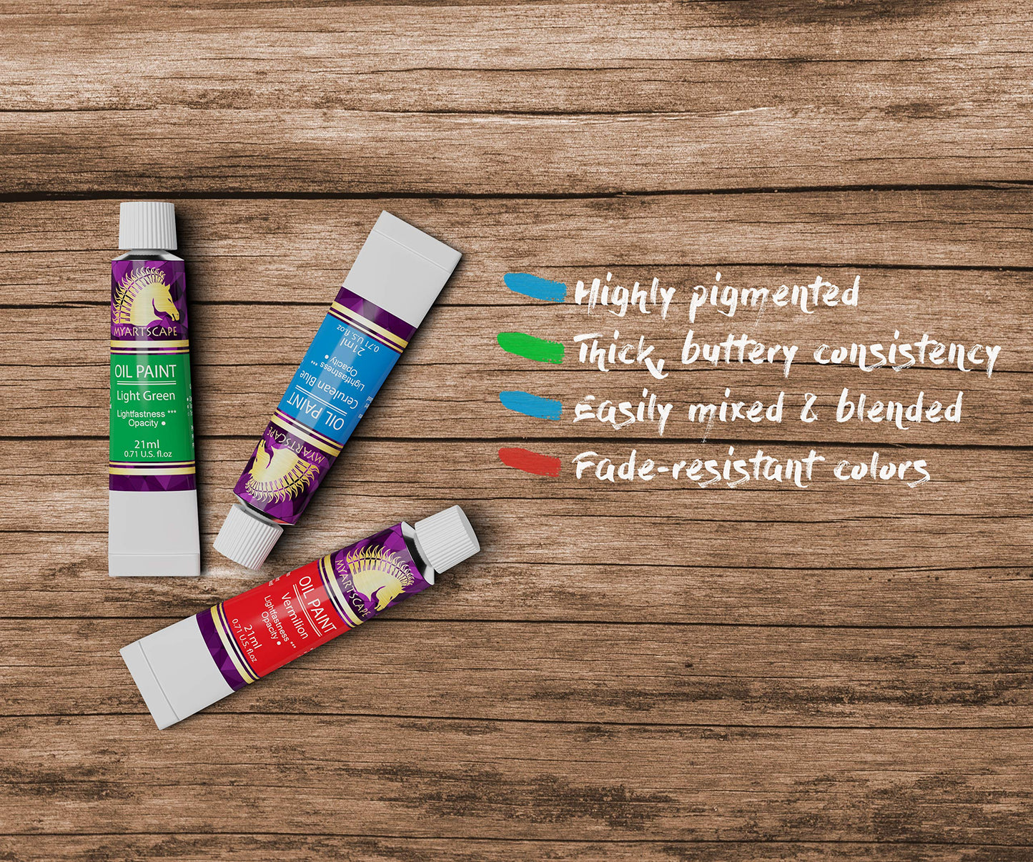 Oil Paint Set - 24 x 21ml Tubes - Artist Quality - Rich Vivid Oil-based Colors - Lightfast - Heavy Body - Great Saturation - Glossy Finish - Professional Painting Supplies