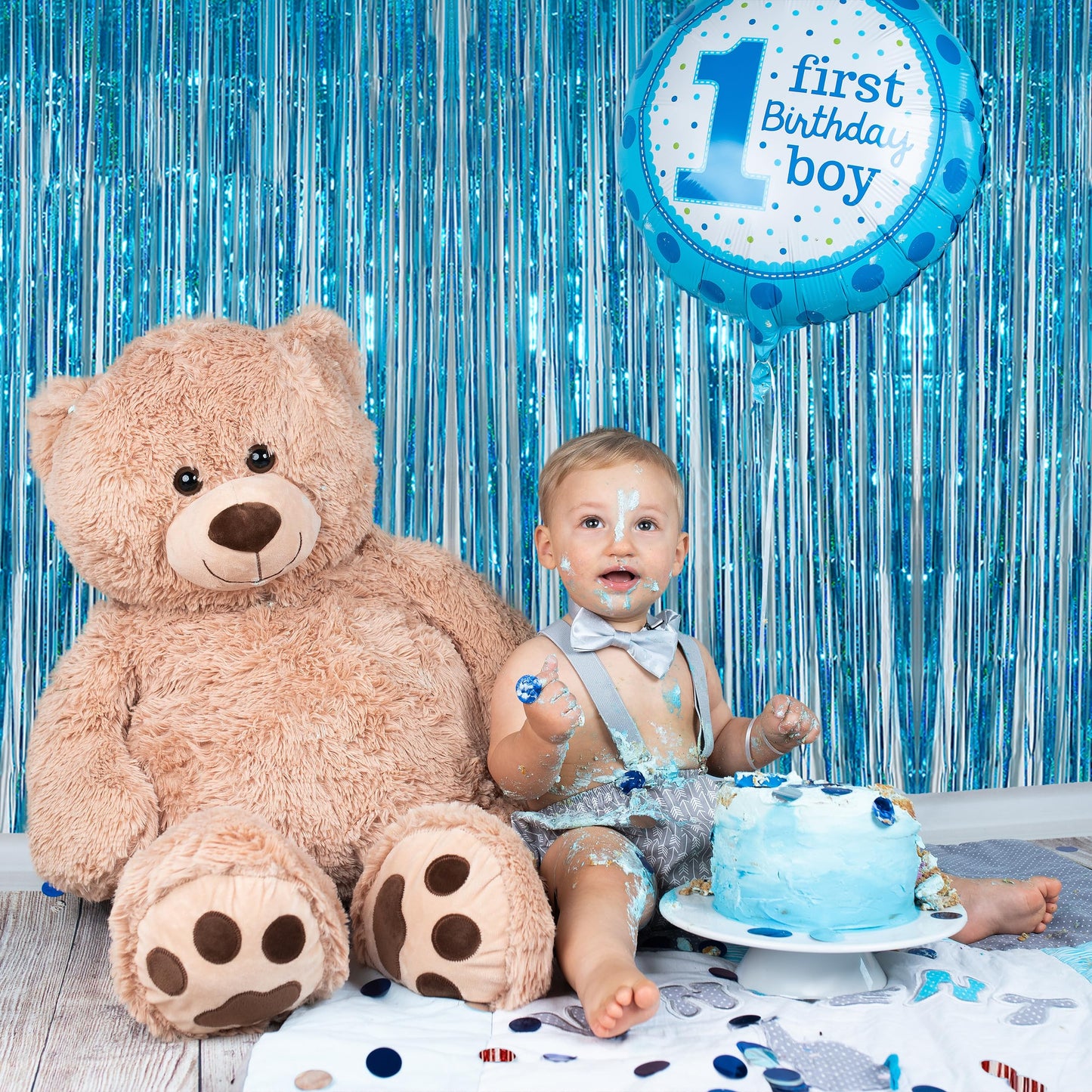 2 Pack 3.2 ft x 8.2 ft Teal Tinsel Foil Fringe Curtains Backdrop, Sparkle Metallic Foil Curtains for Frozen/Mermaid/Under Sea Birthday Party Decoration