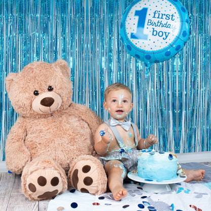 2 Pack 3.2 ft x 8.2 ft Teal Tinsel Foil Fringe Curtains Backdrop, Sparkle Metallic Foil Curtains for Frozen/Mermaid/Under Sea Birthday Party Decoration