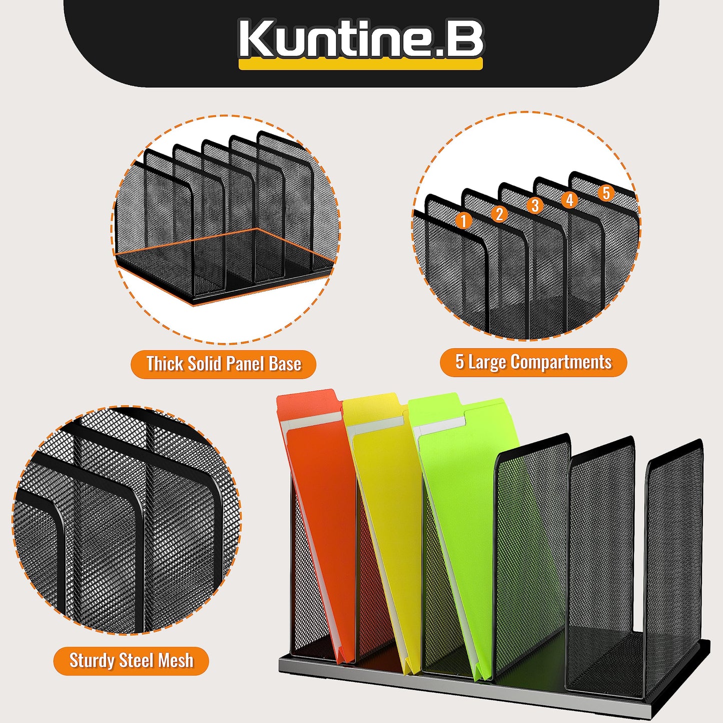 Desk File Organizer 5 Sections Upright Mesh Desktop Organizer File Sorter Office Organization File Holder for Home, Office & Classroom