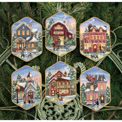 Gold Collection Christmas Village Counted Cross Stitch Ornament Kit, 6 pcs
