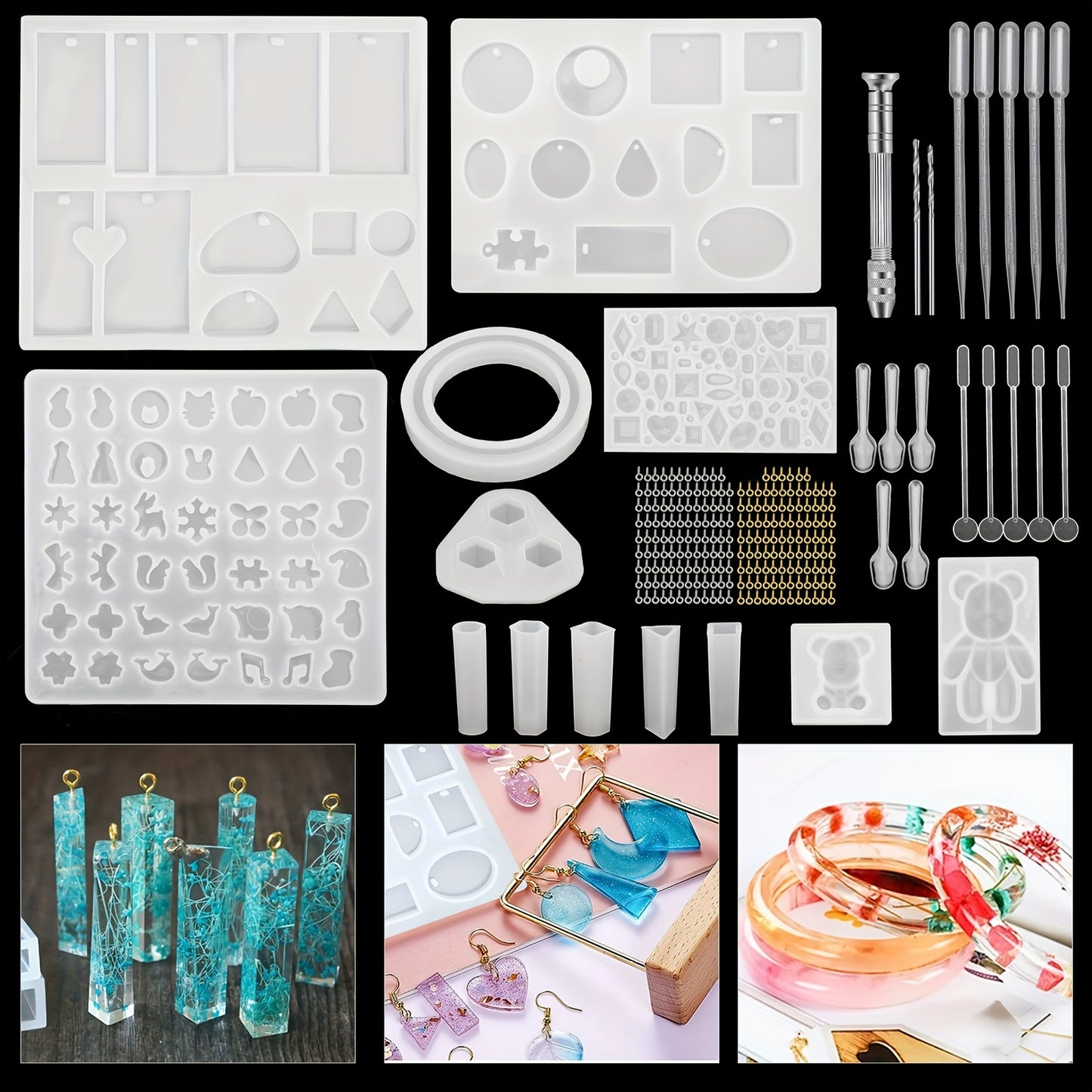 229pcs Set Casting Molds Jewelry Pendant Silicone Molds Kit for Making Necklace Earrings Crafts