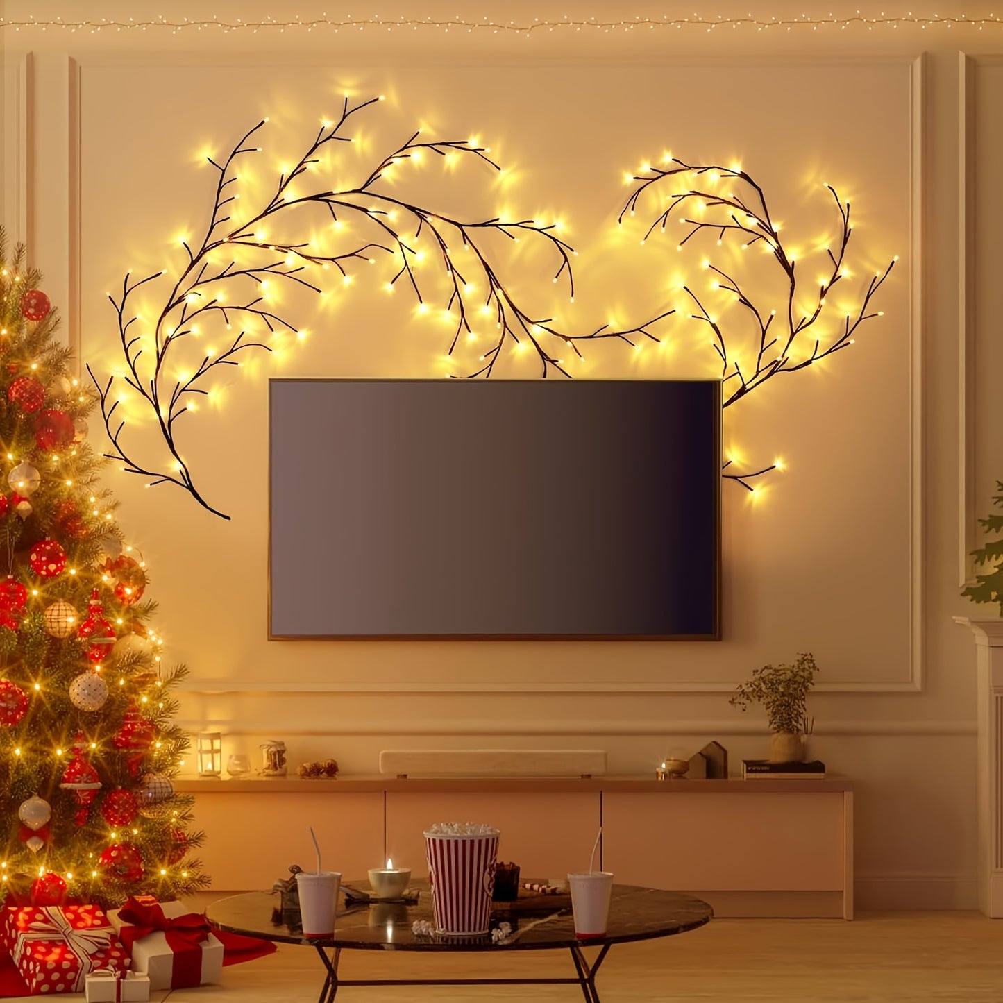 2-Pack 6-Foot Flexible Brown Vine Lights - 96 LEDs, USB Powered
