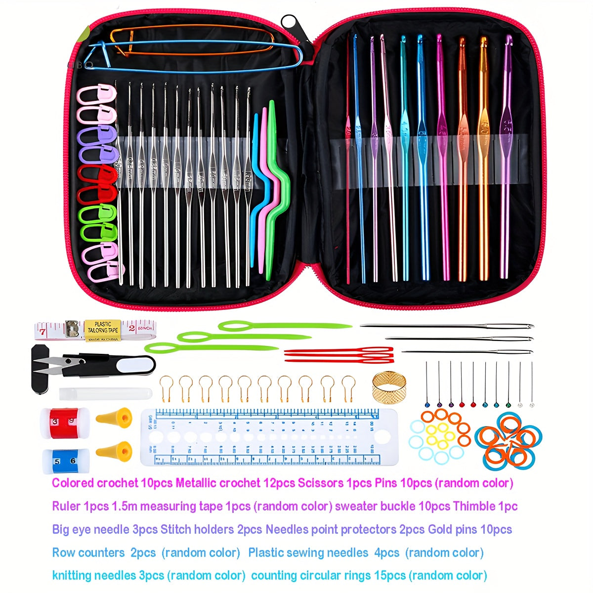 Crochet Hook Kit Knitting Needles, Multicolor Aluminum Ergonomic Yarn Knit Craft Tools