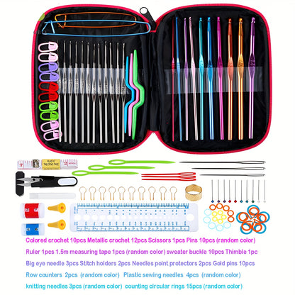 Crochet Hook Kit Knitting Needles, Multicolor Aluminum Ergonomic Yarn Knit Craft Tools