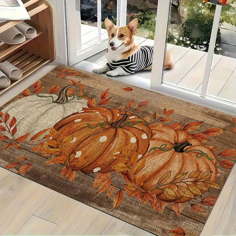 15.74" x 23.62" 1PC Pumpkin Polka Dot Doormat - Flannel Non-Slip Front Door Welcome Mat for Fall, Thanksgiving, Halloween - Farmhouse Indoor Rug for Living Room, Kitchen, Bedroom