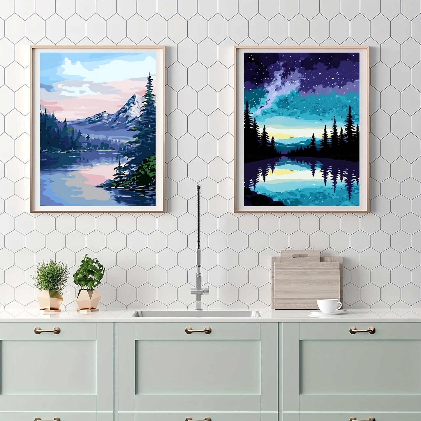 4pcs Framed Paint by Numbers Kit for Adults Beginners, Landscape Adult Paint by Number Kit with Frame