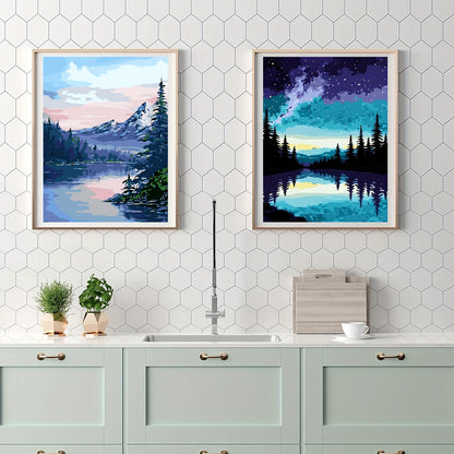 4pcs Framed Paint by Numbers Kit for Adults Beginners, Landscape Adult Paint by Number Kit with Frame