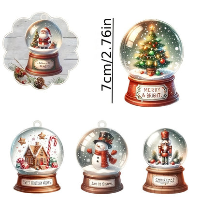 30pcs Classic Christmas Wooden Ornaments Santa Snowman Reindeer Crystal Ball Designs