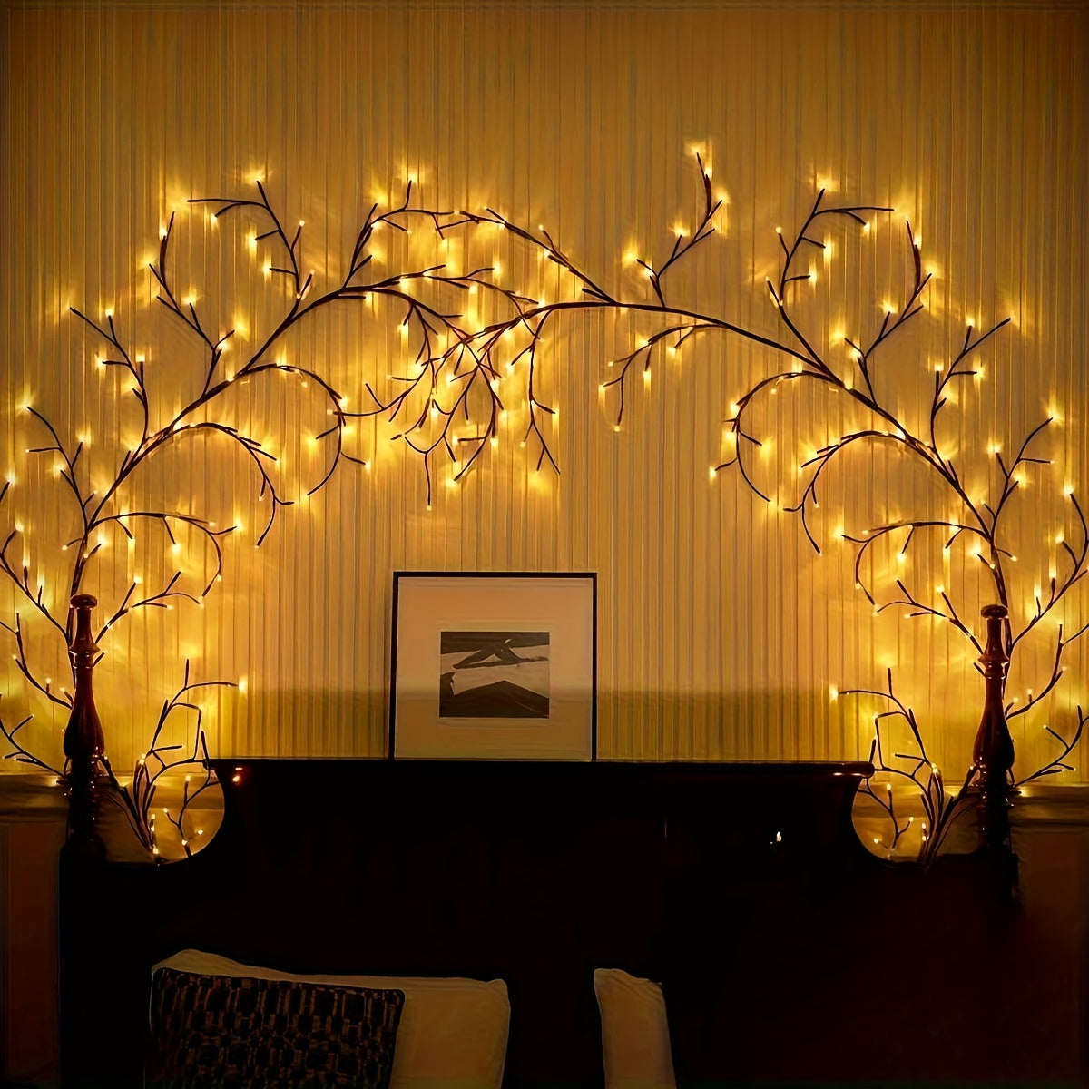 8-Branch Flexible Rattan Wall Light - 96 LED USB-Powered Ambiance 2 PCK