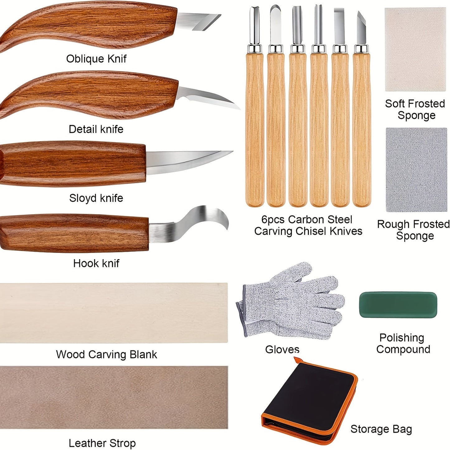 Wood Carving Kit 26pcs, Wood Carving Tools Hand Carving Knife Set with Anti-Slip Cut Resistant Gloves