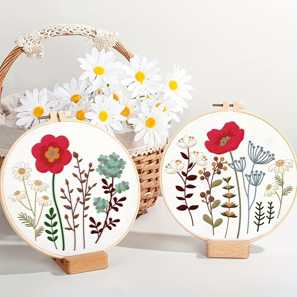 4pcs Set of Fluffy Flower and Grass Pattern Embroidery DIY, Theme Embroidery Cross Stitch Art Kit