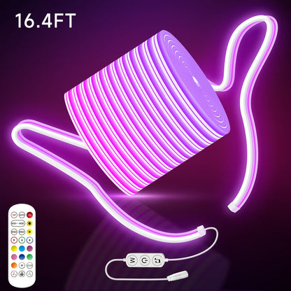 LED Neon Light 16.4 FT RGB with Remote Control 24V Controller Waterproof Flexible Neon Light