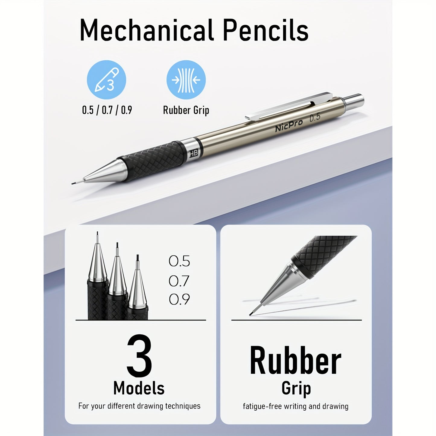 34pcs Art Mechanical Pencil Set in Case, 6 Drafting Pencil 0.5 0.7 0.9 2mm Lead Holder
