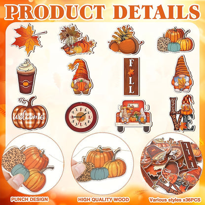 24-Pack Wooden Fall Hanging Decor - Pumpkin & Leaf Ornaments for Thanksgiving, Autumn Tree & Wall Decoration