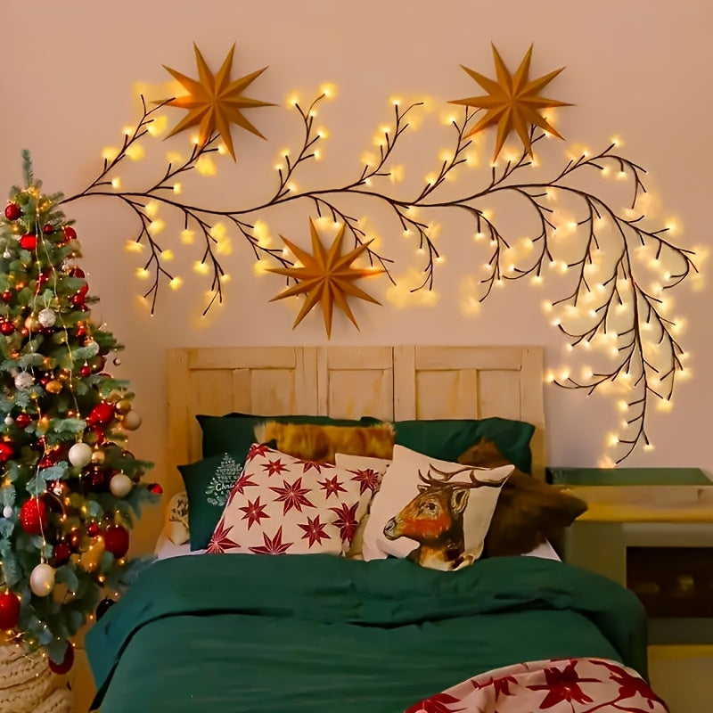 8-Branch Flexible Rattan Wall Light - 96 LED USB-Powered Ambiance 2 PCK