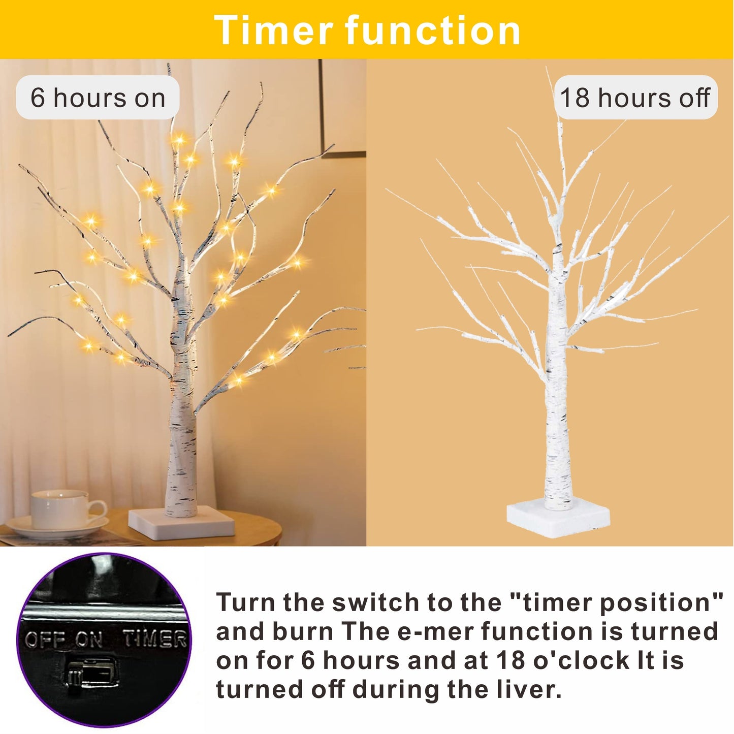 2-Pack LED Birch Tree Lamps - 2ft Tall Lighted Branches for Bedroom, Living Room, Wedding & Home Decor - 24 Warm White LEDs