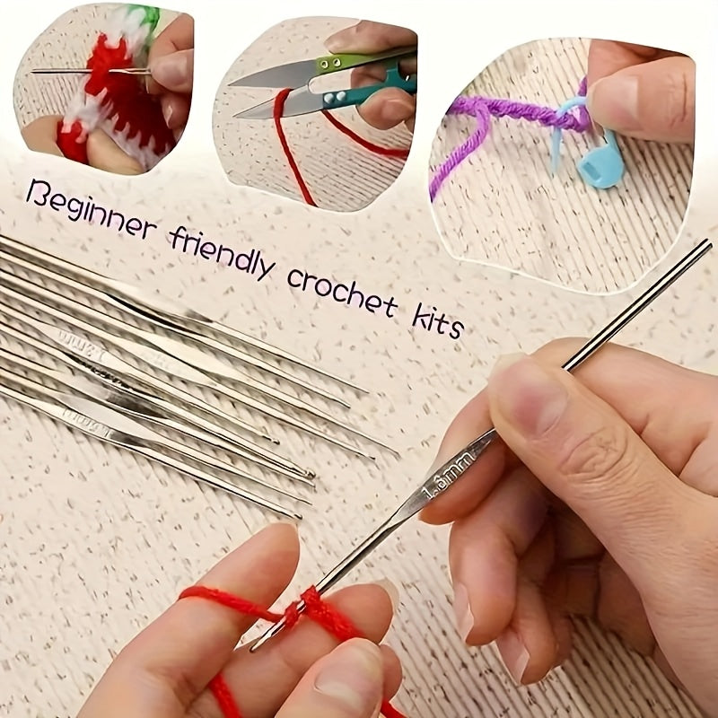 103pcs DIY Crochet Kit with Yarn, Hooks, Knitting Needles, Markers and Accessories