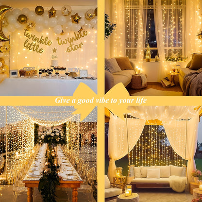 2 Pack 40 Christmas Icicle Curtain Lights with USB Remote 20ft x 9.80ft